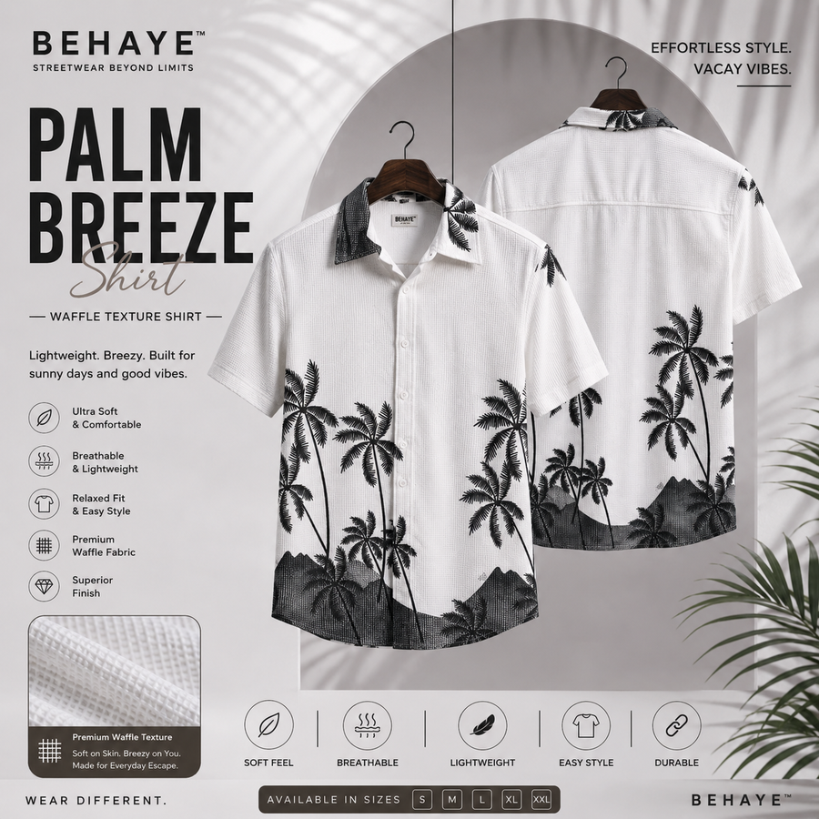 Palm Breeze Shirt - Printed Waffle Texture Shirts